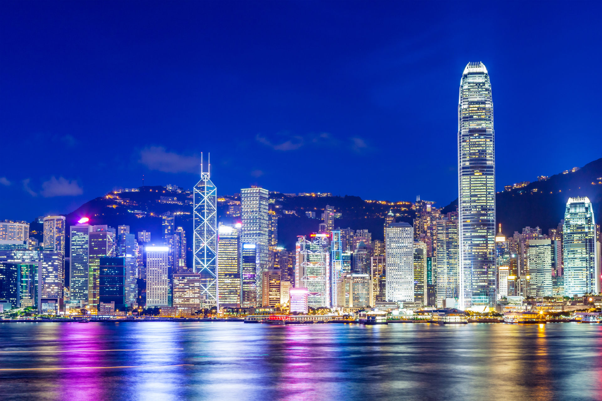 Hong Kong Island Skyline And Victoria Harbour At Night