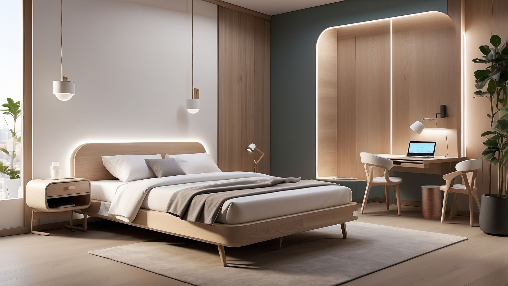 Mormax Hotel With Modern Led Lighting Behind Bed And On Desk